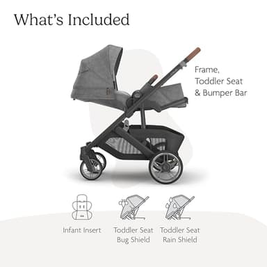 UPPAbaby Cruz V3 Stroller - from Birth + Car Seat Compatible - Full-Size, Reversible Seat - Infant Insert, Bug and Rain Shields Included - Greyson (Charcoal Mélange/Carbon Frame/Saddle Leather) - Image 2