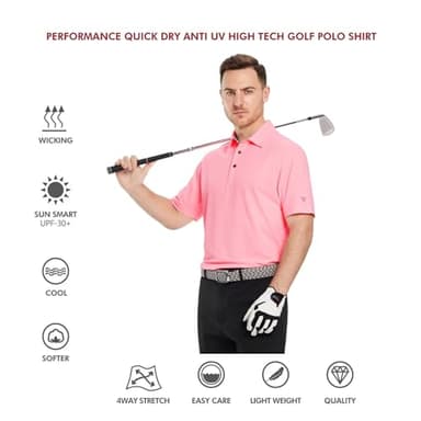 M MAELREG Mens Pique Polo Shirts Short Sleeve Performance Moisture Wicking Quick Dry Casual Golf Shirts for Men Pink - Image 5