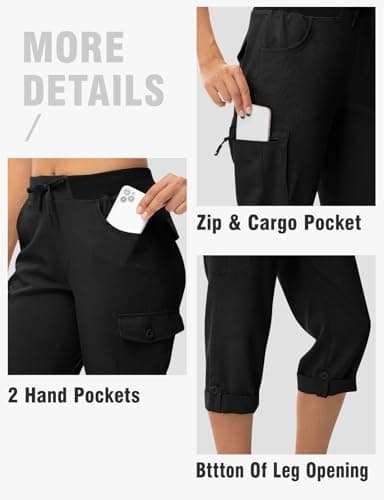 TBMPOY Womens Cargo Capris with Pockets Lightweight Hiking Capris Pants Quick Dry Casual Cropped Pants Summer Trip Cotton Black XL - Image 4