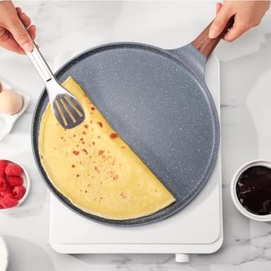 SENSARTE Nonstick Crepe Pan, Swiss Granite Coating Dosa Pan Pancake Flat Skillet Tawa Griddle 12-Inch with Stay-Cool Handle, Induction Compatible - Image 7