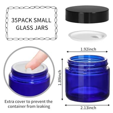 KEYWING 2oz Small Glass Jars with Black Lids, 35 Pack Blue Round Glass Cosmetic Jars with Inner Liners for Cream, Lotions, Powders and Ointments - Image 2