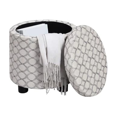 Convenience Concepts Designs4Comfort Accent Storage Ottoman 15.75" - Round Modern Upholstered Foot Stool with Tray Lid for Living Room, Family Room Storage Ottoman Seat, Ribbon Pattern Fabric - Image 5
