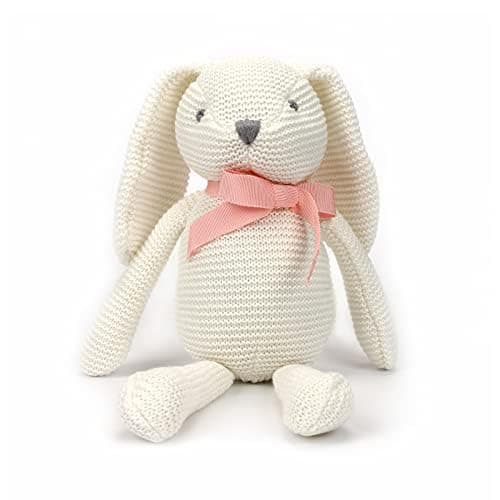 FLUFFYFUN Organic Baby Toys White Bunny Rabbit Stuffed Animal for Newborn 7.1" - Image 1