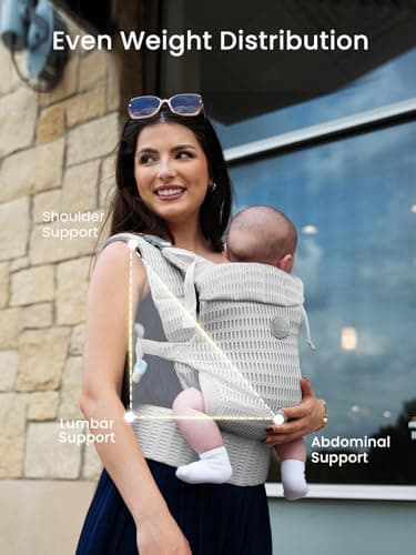 Grownsy Baby Carrier Newborn to Toddler (7-44lbs), Ergonomic & Cozy Wraps with One-Click Buckle, Mesh & Head Support for Hands-Free Comfort, Silver Gray - Image 6