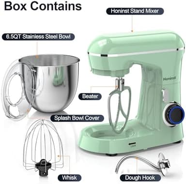 Stand Mixer, 6.5QT 10-Speed Tilt-Head Electric Stand Mixer, 3-In-1 Kitchen Mixer with Bowl, Dough Hook, Whisk and Beater, Food Mixer for Baking, Cake and Most Home Cooks, Light Green - Image 2