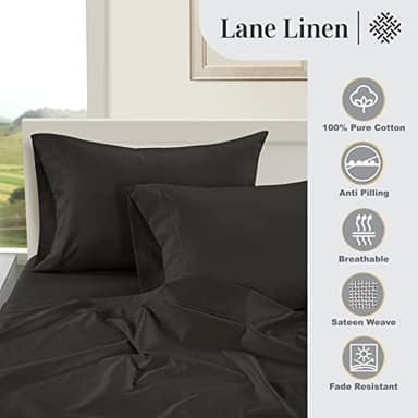 LANE LINEN 100% Egyptian Cotton Sheets Set Full Size Bed, Fully Elasticized Reinforced Seams Extra Deep Pocket Full Sheets Set (Never on Clearance), No Pill Fade Resistant Cooling - Black - Image 5