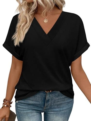 WIHOLL Womens Tops Shirts Summer Outfits 2025 Early Fall Fashion Trendy Spring Dressy Casual Beach Vacation Clothes Workout Black XL - Image 1
