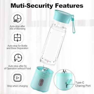 COKUNST 18oz Portable Blender, USB Rechargeable Personal Size Blenders, Smoothie Blender with 6 Blades for Protein & Shakes, Mini juicer with Extra Handle Lid for Travel Sports Outgoing - Image 6