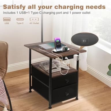 PESRAE Floor Lamp with Table & 2 Drawers, End Table with 3 Color Temperature Reading Light, Side Table Lamp with USB & Type C & AC Charging Port for Bedoom, Home Office - Image 3