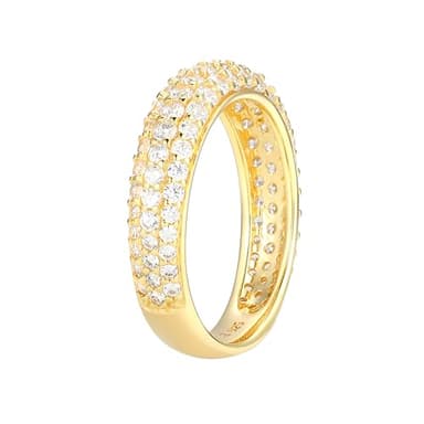 Amazon Essentials Cubic Zirconia Classic Pave Eternity Ring in Yellow 18K Gold Plated Sterling Silver, Yellow, 7 - Image 3