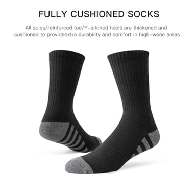 JOYNÉE 8 Pairs Mens Crew Work Cushion Socks Long Athletic Running Socks Workout Breathable Socks,Black,Sock Size:10-13 - Image 4