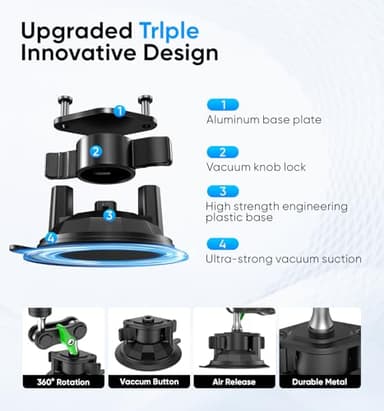 MAGIC JOHN Car Phone Holder, Ultra-Durable Mteal Phone Holders for Your Car, 360° Rotation Cell Phone Car Mount for Windshield, Suction Cup Car Phone Mount for iPhone Samsung All Smartphone - Image 7