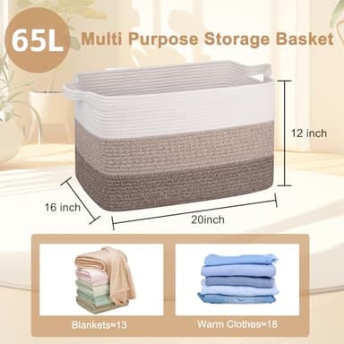 OIAHOMY Large Storage Basket, Cotton Rope Woven Blanket Basket, Toy Bin for Baby Room, Container for Blanket Storage in Living Room, 20''×16''×12'', Gradient Brown - Image 3