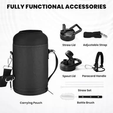 RAYMYLO Insulated Water Bottle 64 oz, Triple Wall Vacuum Stainless Steel (Cold for 48 Hrs), Leak Proof & Non-BPA, Half Gallon Water Flask Jug with Paracord Handle & Straw Spout Lids, Magic Black - Image 6