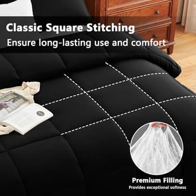 CozyLux Queen Comforter Set Black - 3 Pieces Box Stitched Comforters Queen Size, Soft Bed Set for All Seasons, Lightweight Bedding Sets with 1 Down Alternative Comforter and 2 Pillow Shams - Image 2