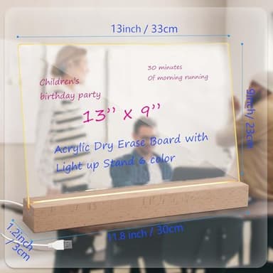 Acrylic Dry Erase Board with Light Up Stand for Desk 13 x 9, Clear Desktop Note Memo White Board Notepad Table LED Letter Massage Boards for Personal Creative Use Includes Dry Erase Markers - Image 4