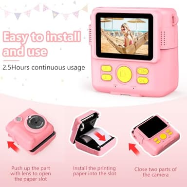 Radekly Instant Print Camera for Kids,Christmas Birthday Gifts for Age 3-12 Girls Boys，1080P HD Digital Video Cameras for Toddler,Kids Portable Toy with 3 Rolls Photo Paper，32GB Card-Pink - Image 5