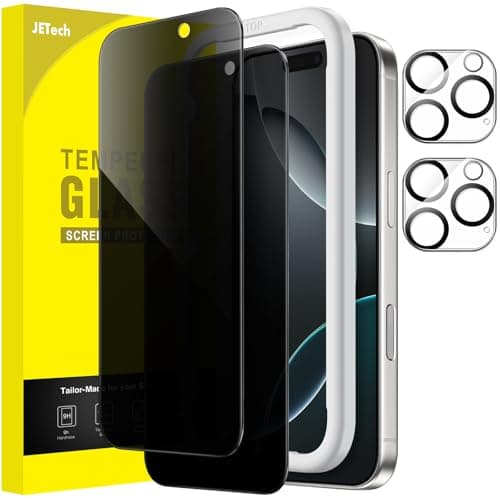 JETech Privacy Screen Protector for iPhone 16 Pro 6.3-Inch with Camera Lens Protector, Anti-Spy Tempered Glass Film, Easy Installation Tool, 2-Pack Each - Image 1
