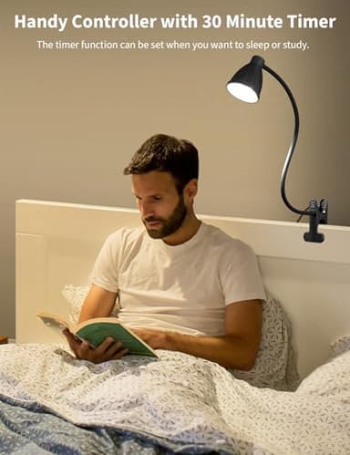 BOHON Desk Lamp 5 Color Modes 10 Brightness Dimmer Reading Light 10W 38 LED Clamp Lamp with Auto Off Timer 360° Flexible Gooseneck Clip on Light for Bed Bedside, AC Adapter Include - Image 4