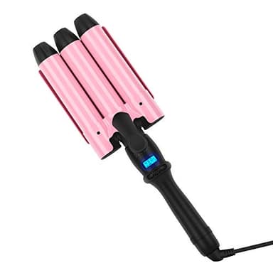 32mm (1.25") Triple Ceramic Curling Iron, Aima Beauty Mermaid Big Wave 3 Barrel Wand with Adjustable Temperature, Portable Hair Waver Heats Up Quickly (Pink) - Image 1