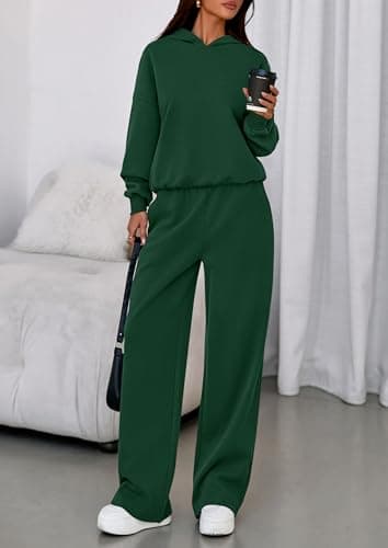 PRETTYGARDEN Womens Sweatsuits 2 Piece Set 2025 Casual Winter Long Sleeve Hoodie Loose Wide Leg Sweatpants Fall Tracksuit (Dark Green,Large) - Image 5