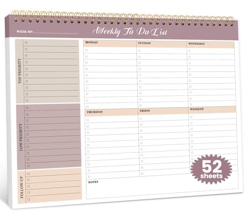 Weekly To Do List Notepad with 52 Undated Sheets（8.5"×11"）- Undated Weekly Planner Notepad for Office Desk Accessories and Supplies - Midnight Lilac - Image 1