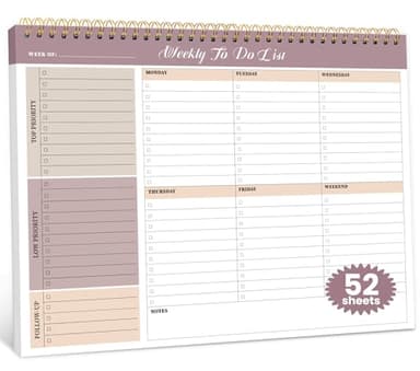 Weekly To Do List Notepad with 52 Undated Sheets（8.5"×11"）- Undated Weekly Planner Notepad for Office Desk Accessories and Supplies - Midnight Lilac - Image 1