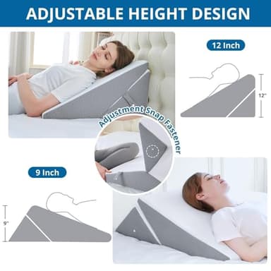 Sasttie Wedge Pillow for After Surgery, Adjustable Memory Foam Bed Wedge Pillow Headboard for Sleeping, Acid Reflux, Surgery Recovery, Neck & Back Support, White and Dark Grey - Image 4