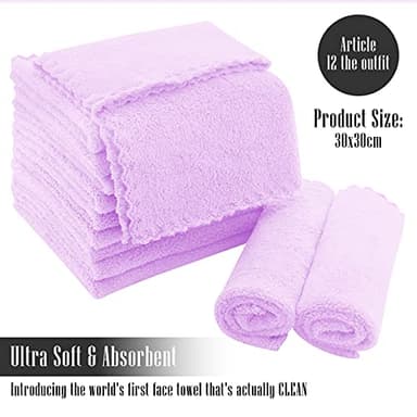 TENSTARS 12 Pack Premium Washcloths Set - Quick Drying- Soft Microfiber Coral Velvet Highly Absorbent Wash Clothes - Multipurpose Use as Bath, Spa, Facial, Fingertip Towel (Purple) - Image 2