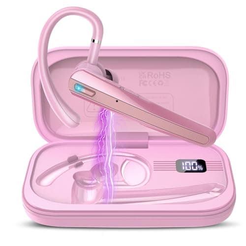 Bluetooth Headset V5.3, Wireless Earpiece with Dual ENC Noise Canceling Mic, 120H Hand-Free Talk Single-Ear Bluetooth Earpiece with LED Display, IP7 Waterproof Headphones for Trucker/Business, Pink - Image 1