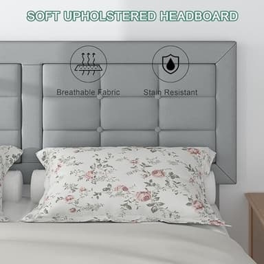 VECELO Full Size Bed Frame with Adjustable Headboard, Upholstered Button Tufted Platform Bedframe with Wood Slats Support, No Box Spring Needed, Light Grey - Image 4