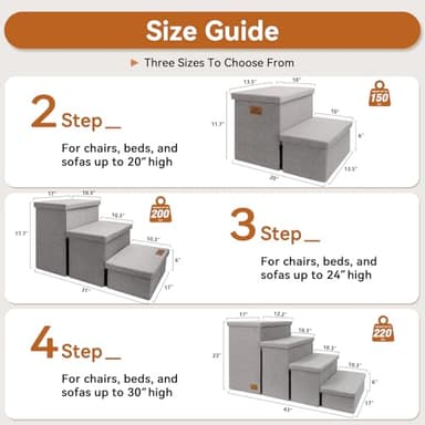 Zerbuger Wider Dog Stairs with Storage 18" H, 3-Step Sturdy Dog Steps for Large/Medium/Small Older Senior Dogs Cats, Folding Pet Stairs Climbing Bed or Couch, Arthritis-Friendly (Gray, No Condo) - Image 2