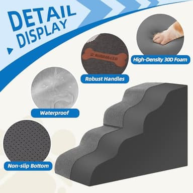 5-Step Spliceable Pet Stairs: Indoor& Outdoor Multi-Use with a Removable Cover and a Pocket, Best for Small Pets and Older Dogs Who Has Spine and Arthritis Issues to Get on High Beds, Grey（22.8" H - Image 4