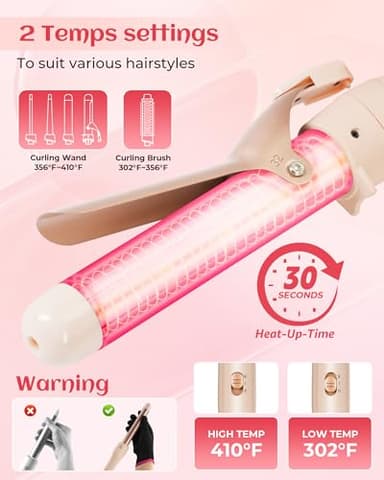 ANIEKIN 5 in 1 Curling Iron Set, Fast Heat Up Curling Wand from 3/8 to 1 1/4 Inch and a Thermal Brush Come with, Dual Voltage Hair Curler for Women All Hair Types and Travel Use, Gifts for Women,Pink - Image 5