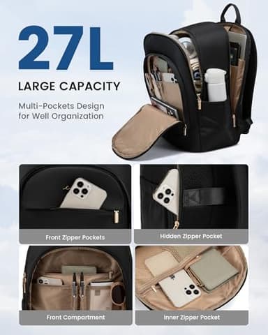 LOVEVOOK Laptop Backpack for Women, 15.6 Inch Work Backpack Purse, Large Capacity Stylish Daypack, Business Computer Bag, Travel Backpack for College, Black - Image 2