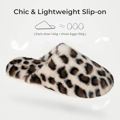 Snug Leaves Women's Fuzzy Scuff Slippers Soft Comfy Memory Foam Non-slip Indoor House Shoes (Cheetah Beige, Size 7-8) - Image 4