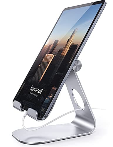 Lamicall Tablet Stand, Adjustable Tablet Holder - Desktop Stand Dock Holder Compatible with 4-13" Tablets Such as iPad Pro 11, 9.7, 10.5, 12.9 Air Mini, Kindle, Tab, iPhone Air 17 Pro Max, Silver - Image 1