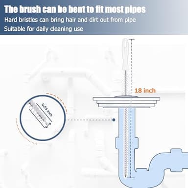 35.5inch Drain Clog Remover(1pcs), 25inch Drain Snake Hair Remover(6pcs) ＆ Cleaning Brush(2pcs), Hair Catcher Drain Auger Cleaner Tool Set For Toilet, Kitchen Sink, Bathroom Tub, Sewer, 9 Pack - Image 3