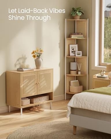 VASAGLE Natural Rattan 3-Tier Shoe Cabinet, 16 Pair Shoe Storage Cabinet, Boho Style Shoe Organizer with Height-Adjustable Shelves and Steel Legs, for Entryway, Closet, Hallway, Oak Beige ULBC049N01 - Image 7