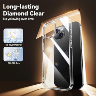 Opxyl Diamond Clear for iPhone 14 Case with 2X Screen Protector + 2X Camera Lens Protector, [Not Yellowing][Military-Grade Protection] Slim Thin Shockproof Phone Case for iPhone 14, Clear - Image 2