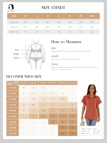 Beautife Womens Short Sleeve Shirts V Neck Collared Button Down Shirt Tops with Pockets (Medium, Brick red) - Image 6