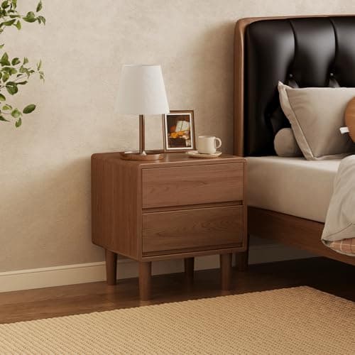 Walnut Nightstand Solid Wood Night Stand,Mid Century Modern Nightstand,Modern Night Stand,Solid Wood End Table for Bedroom,Living Room,Walnut Bedside Table - Image 1