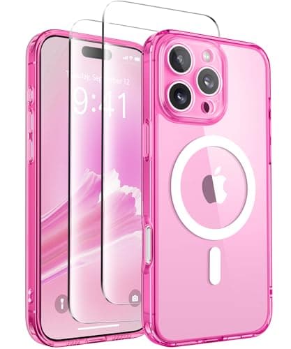 CAPRARO Magnetic Compatible with iPhone 16 Pro Case, Upgraded [Full Camera Protection] [Compatible with MagSafe] Protective Translucent Matte Women Girl Phone Case Cover, Clear Neon - Image 1