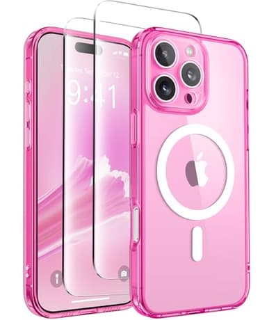 CAPRARO Magnetic Compatible with iPhone 16 Pro Case, Upgraded [Full Camera Protection] [Compatible with MagSafe] Protective Translucent Matte Women Girl Phone Case Cover, Clear Neon - Image 1