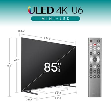 Hisense 85-Inch Class U6 Series Mini-LED ULED 4K UHD Google Smart TV (85U6N, 2024 Model) - QLED, Motion Rate 240, HDR 10+, Full Array Local Dimming, Game Mode Plus, Alexa Compatibility - Image 2