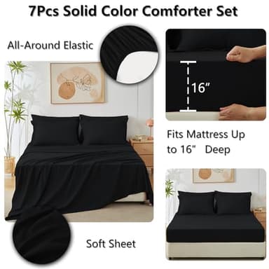 CozyLux Queen Comforter Set Black, 7 Pieces Bed in a Bag Soft Bedding Comforter Set with Sheets, All Season Boho 7PC Bed Sets with Comforter, Fitted Sheets, Flat Sheets, Pillow Shams and Pillowcases - Image 5