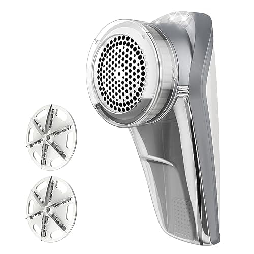 MR.SIGA Fabric Shaver and Lint Remover, Battery Operated Portable Lint Shaver with LED Lights, 2 Replaceable 6-Leaf Blades, Cream/Gray - Image 1