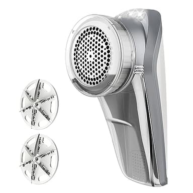 MR.SIGA Fabric Shaver and Lint Remover, Battery Operated Portable Lint Shaver with LED Lights, 2 Replaceable 6-Leaf Blades, Cream/Gray - Image 1
