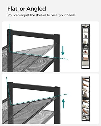 SONGMICS Shoe Rack, 8-Tier Shoe Organizer, Metal Rack for Garage, Set of 2, 4-Tier Stackable Shelf, with Adjustable Flat or Angled Shelves, 32-40 Pairs, Ink Black ULMR08B - Image 6