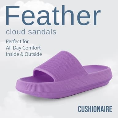 CUSHIONAIRE Feather Slides – Comfortable Cloud Cushion House Slippers for Women, Indoor Outdoor EVA Foam Foot Spa Shower Shoes, Non-Slip Arch Support, LAVENDER 7 - Image 2